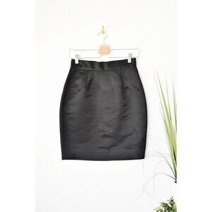 Gemma Kahng VTG 90s Mini Skirt Woman's S Black Satin 100% Silk Structured Preppy